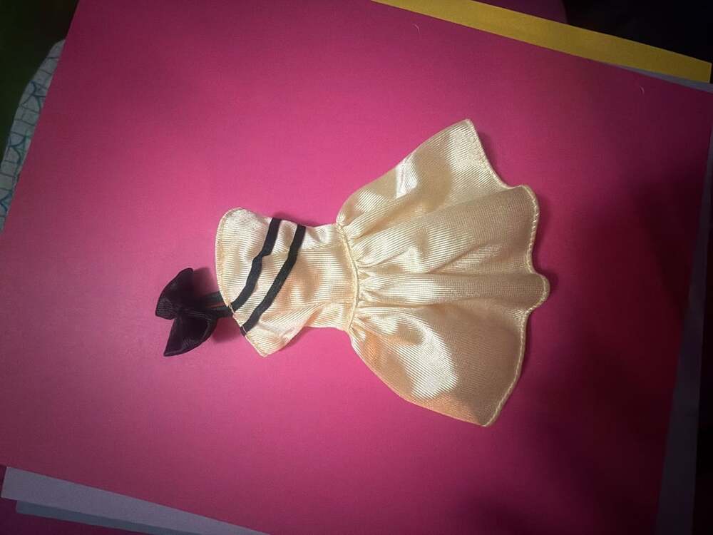 Barbie Doll Yellow Satin Dress With Black Bow